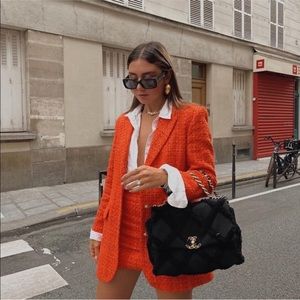 NWT Zara 2-Piece Orange Tweed Blazer and Matching Skirt